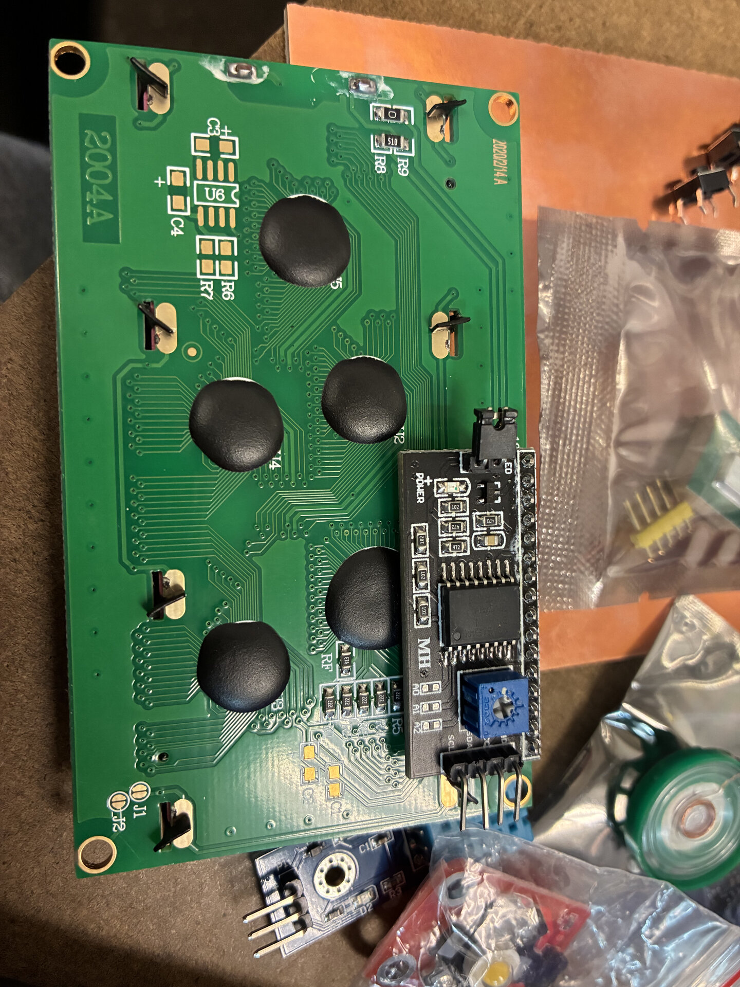 Here is the 2004a LCD input. An I2C bus has been soldered on for a simpler connector.